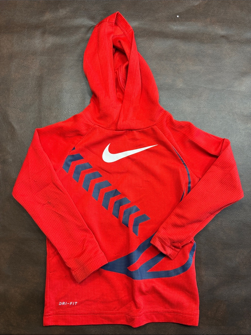 Nike Red Hooded Dri-FIT Pullover with Navy Accents